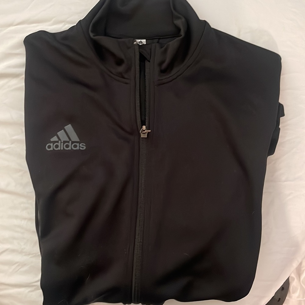 Men's Adidas Black w/grey stripes track jacket - Size Large